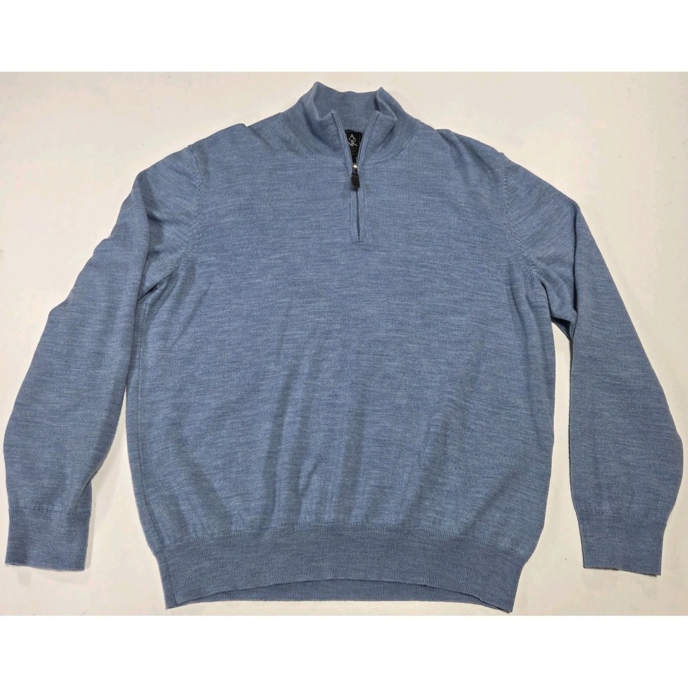 Jos A Bank Traveler Sweater Mens Large Blue Merino Wool Quarter Zip Pullover